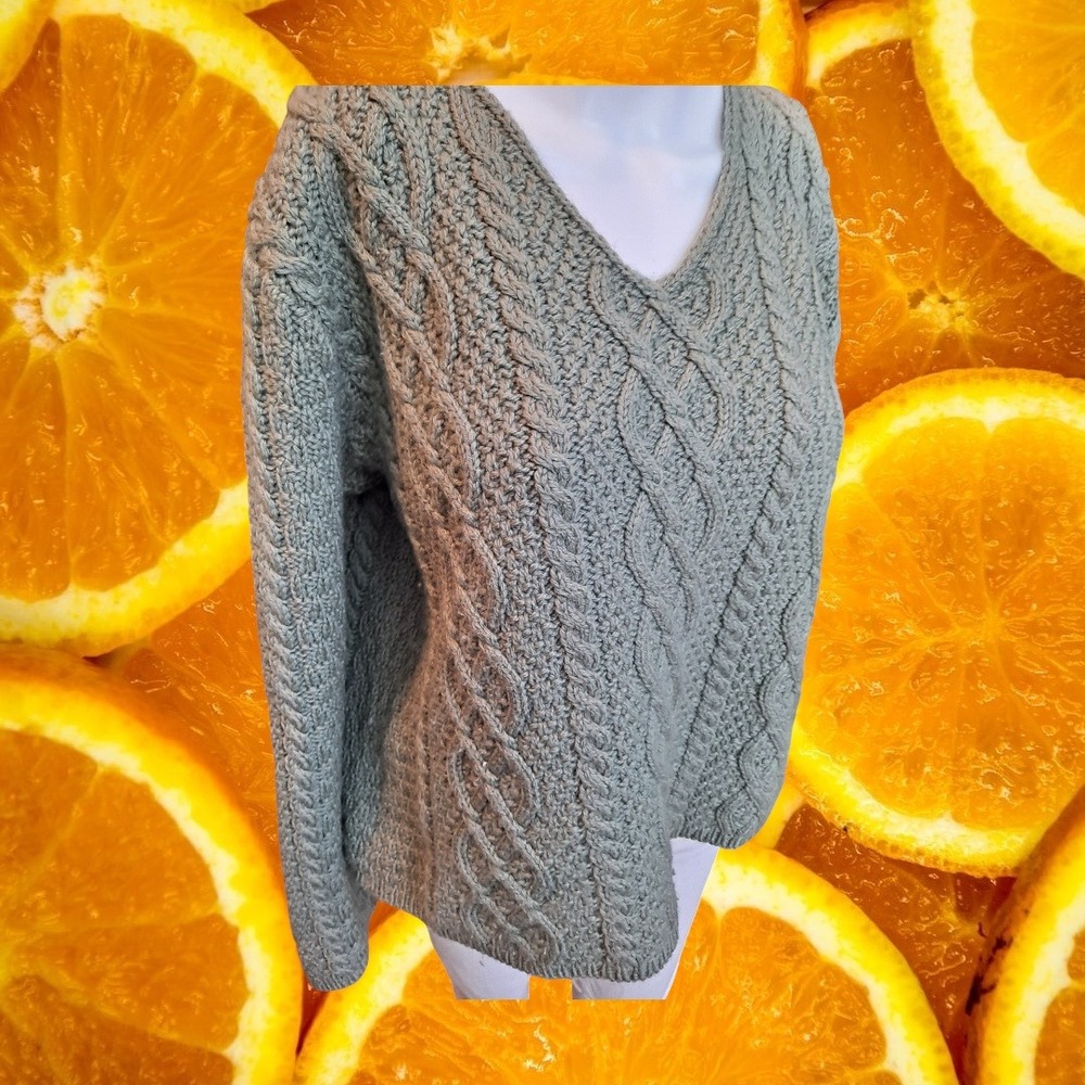 Paul James Cable Knit V‎ Neck Wool Sweater Made England M